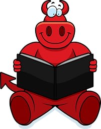 Cartoon devil reading.